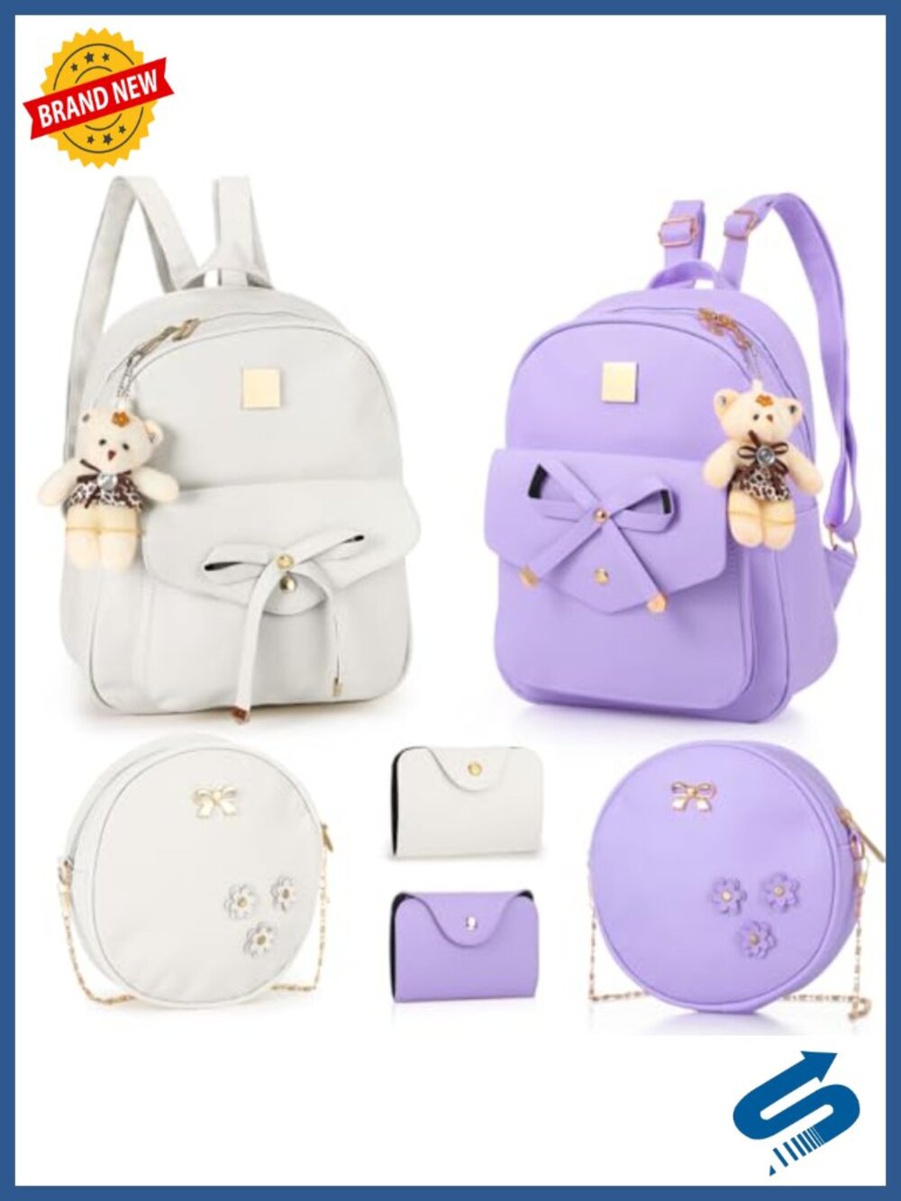 Mini PU Leather Backpack Purse Set with Bowknot